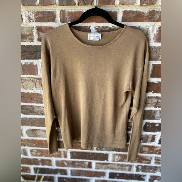 henri bendel Dark Caramel 100% Silk Crewneck Lightweight Sweater Size Large - Picture 1 of 12